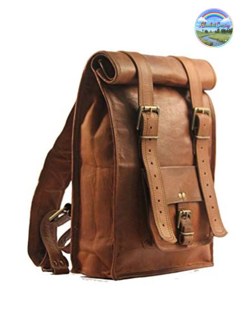 Vintage Leather Roll On Laptop Backpack Rucksack Unisex Travel Bag